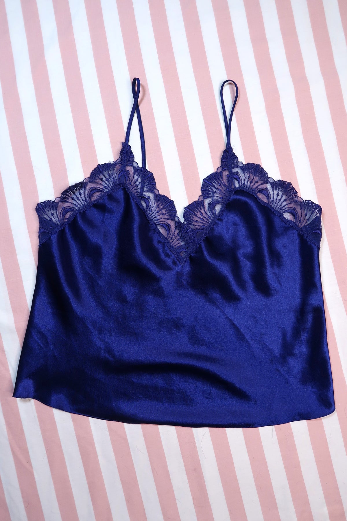 Vintage Gold Label Victoria’s Secret Blue Satin Lace Camisole Top - Elektra Vintage