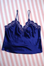 Load image into Gallery viewer, Vintage Gold Label Victoria’s Secret Blue Satin Lace Camisole Top
