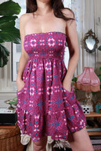 Load image into Gallery viewer, Vintage Y2K Purple Smocked Strapless Mini Dress Boho Paisley Print
