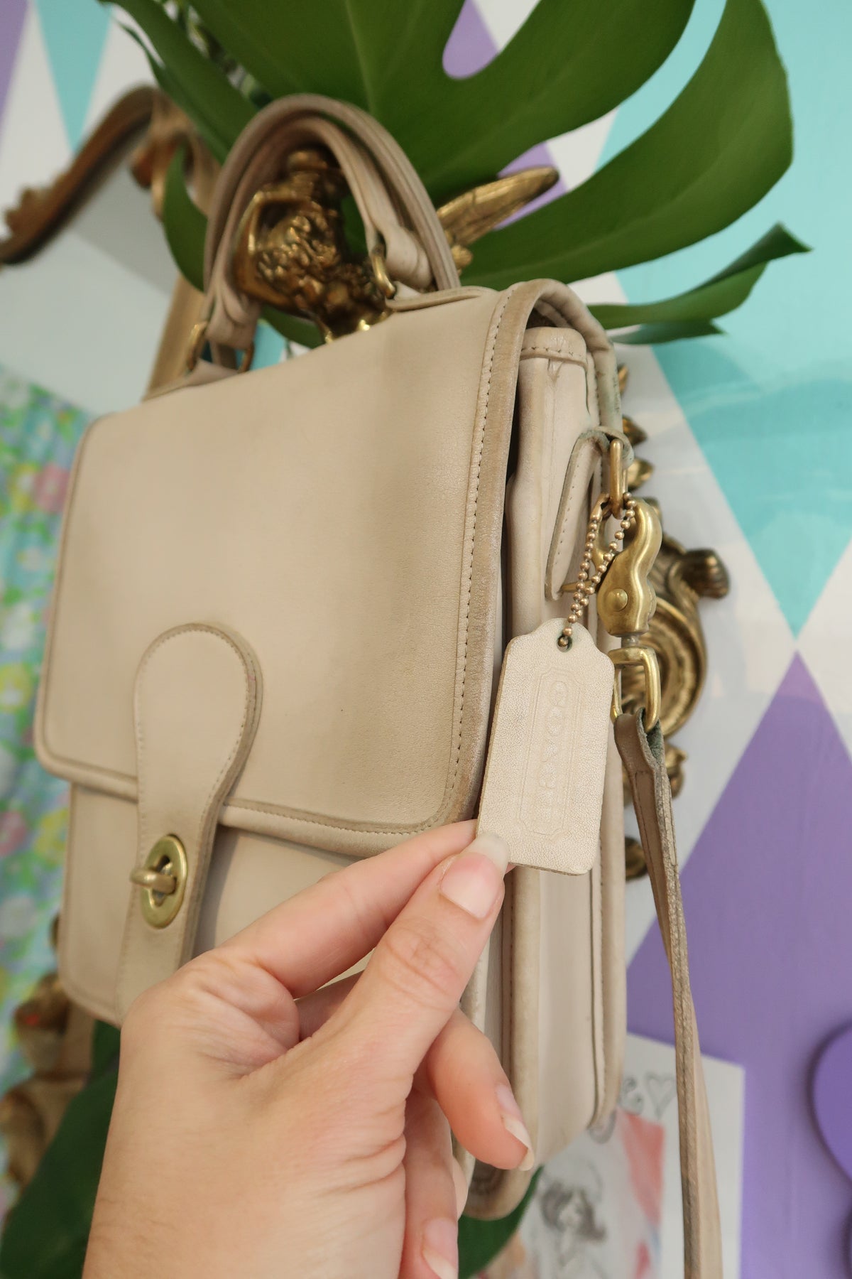 Vintage 90s Coach Bone Leather Station Bag