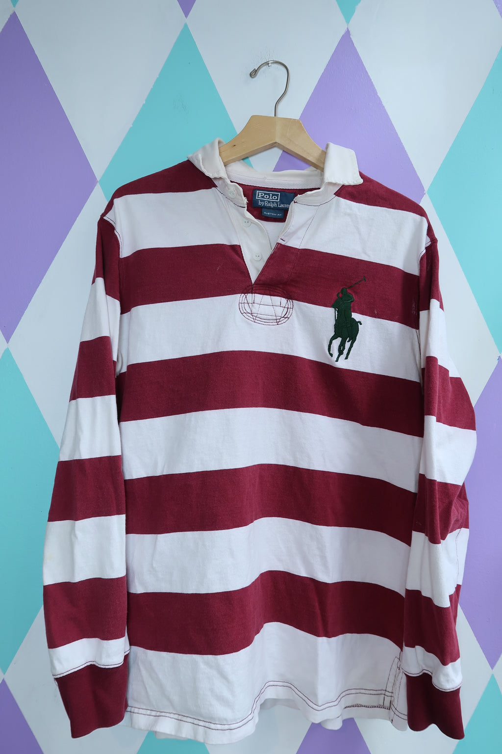 Vintage Polo Ralph Lauren Rugby Shirt – Maroon & White Stripe