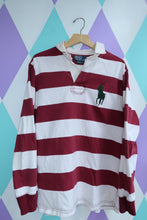 Load image into Gallery viewer, Vintage Polo Ralph Lauren Rugby Shirt – Maroon &amp; White Stripe
