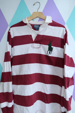 Load image into Gallery viewer, Vintage Polo Ralph Lauren Rugby Shirt – Maroon &amp; White Stripe
