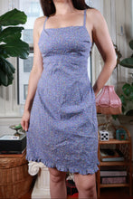 Load image into Gallery viewer, Vintage Y2K Express Periwinkle Blue Ditsy Floral Ruffle Hem Mini Dress

