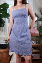 Load image into Gallery viewer, Vintage Y2K Express Periwinkle Blue Ditsy Floral Ruffle Hem Mini Dress
