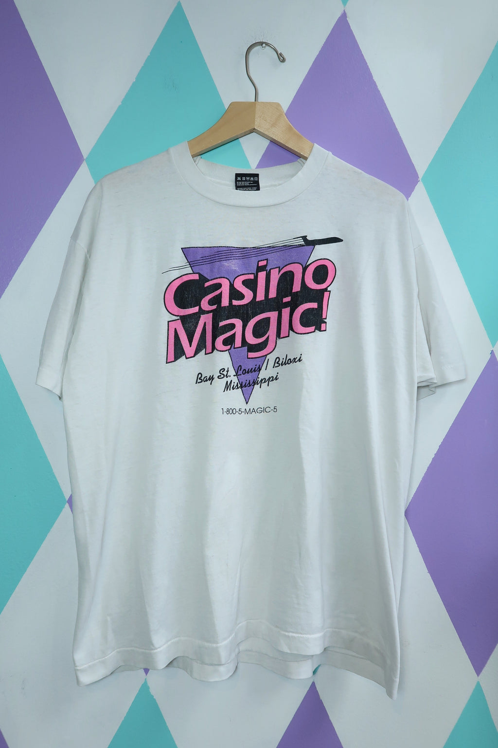Men's vintage casino magic T-shirt by Elektra Vintage featuring Biloxi Mississippi 80s/90s souvenir design.