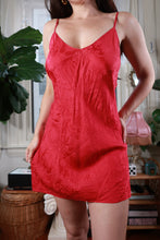 Load image into Gallery viewer, Vintage 100% Silk Red Jacquard Slip Dress Y2K Satin Mini Nightgown
