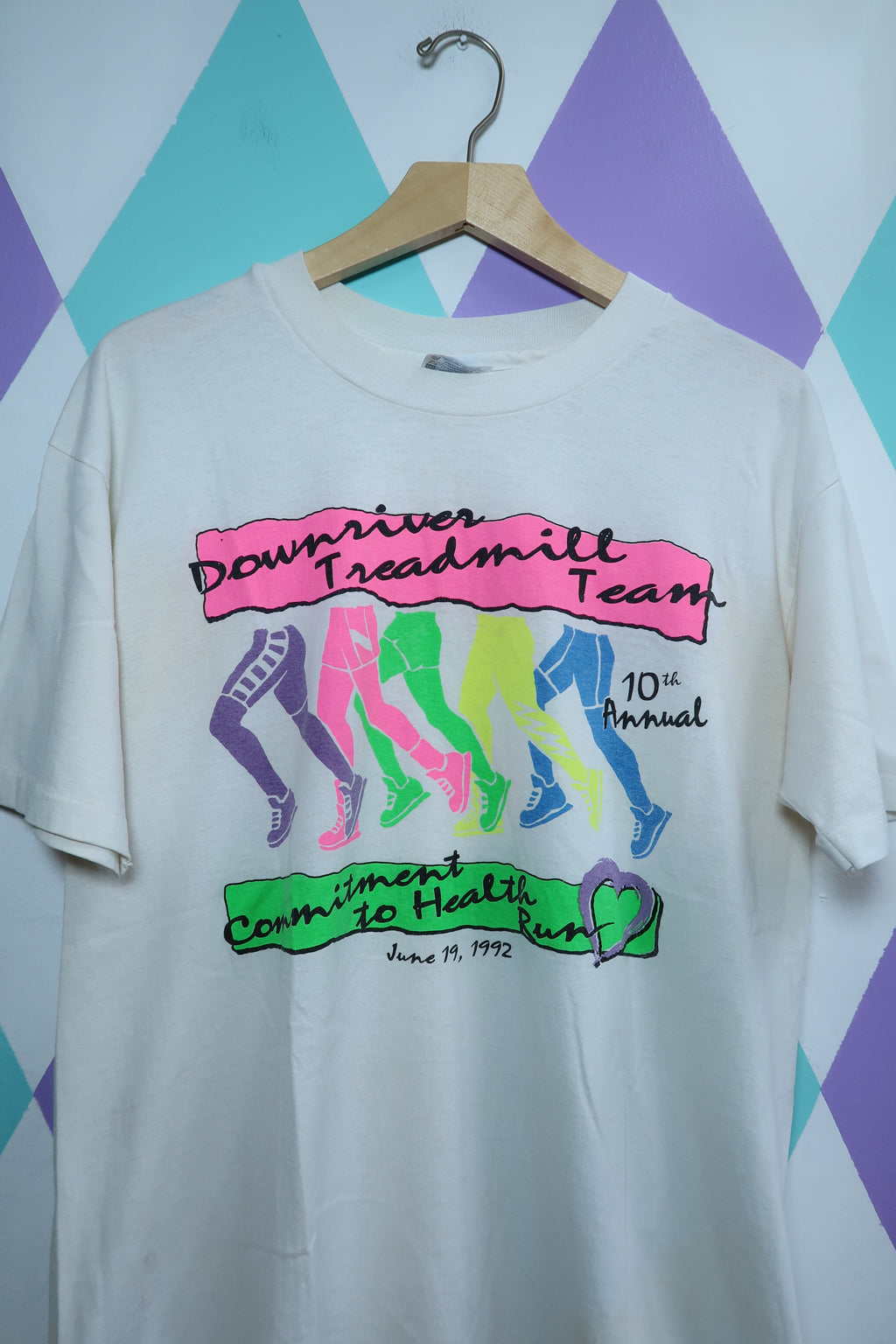 1992 Downriver Treadmill Team Tee – Neon Legs Graphic Vintage Race T-Shirt - Elektra Vintage