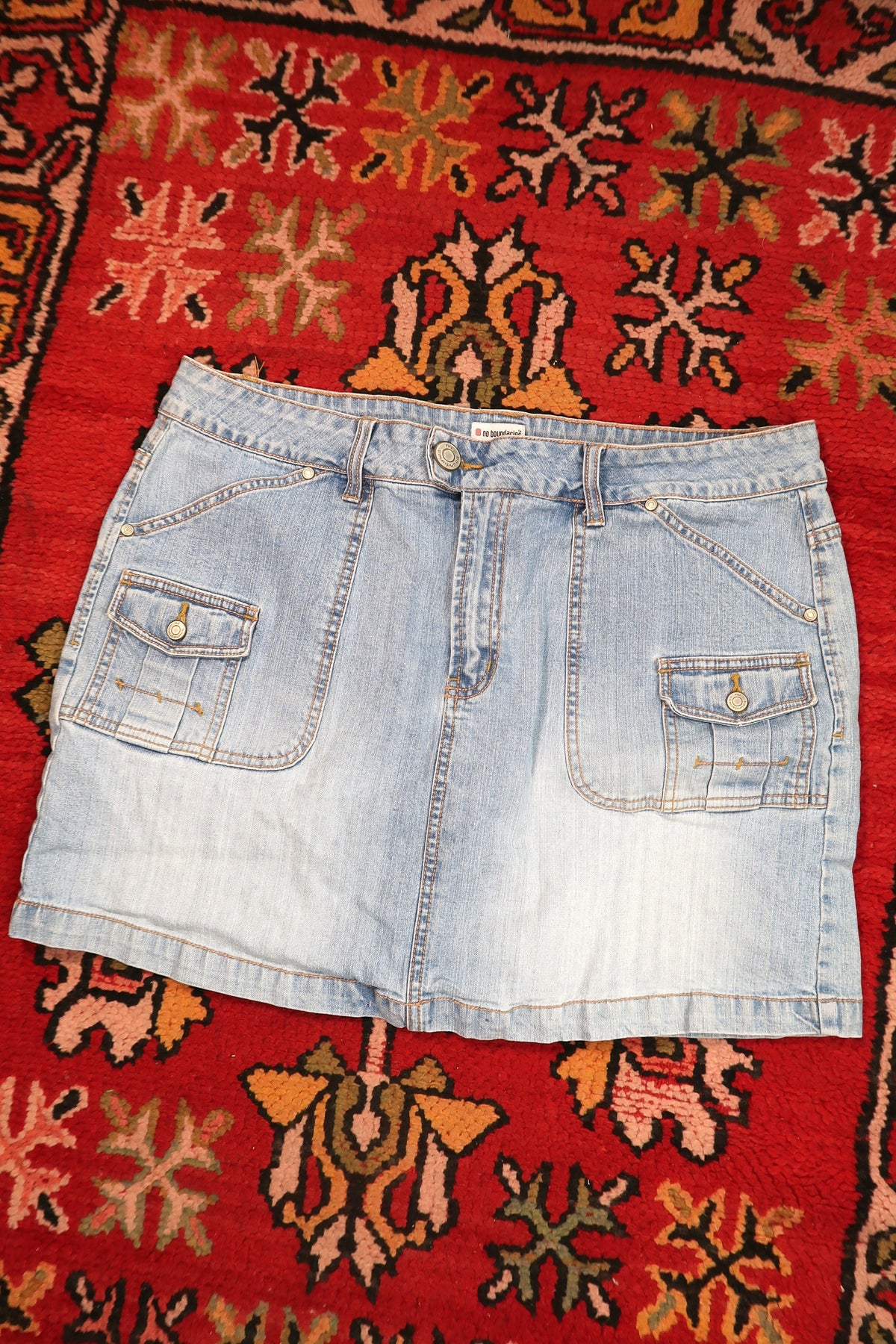 Vintage 2000s Light Wash Denim Cargo Mini Skirt
