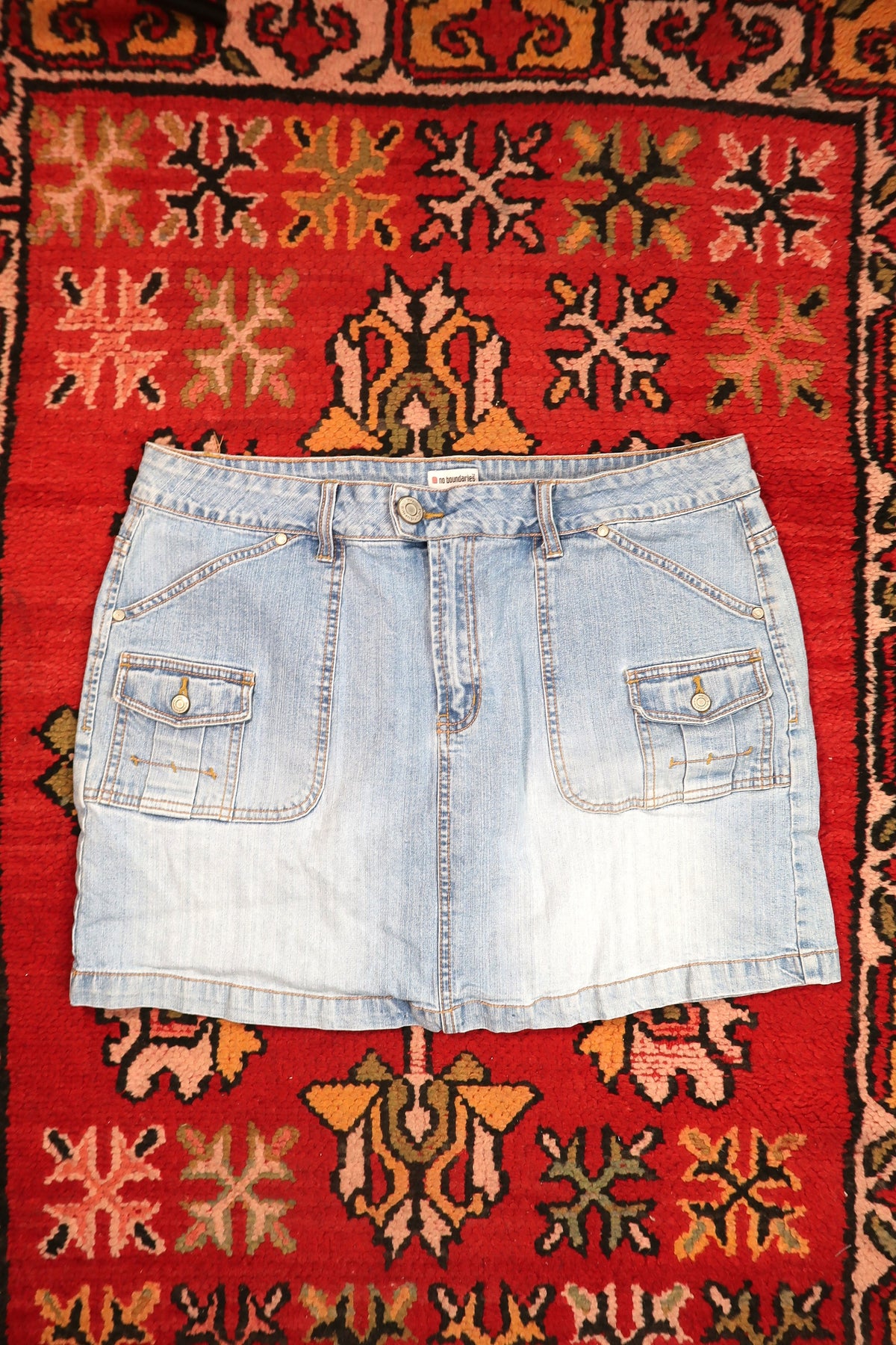 Vintage 2000s Light Wash Denim Cargo Mini Skirt