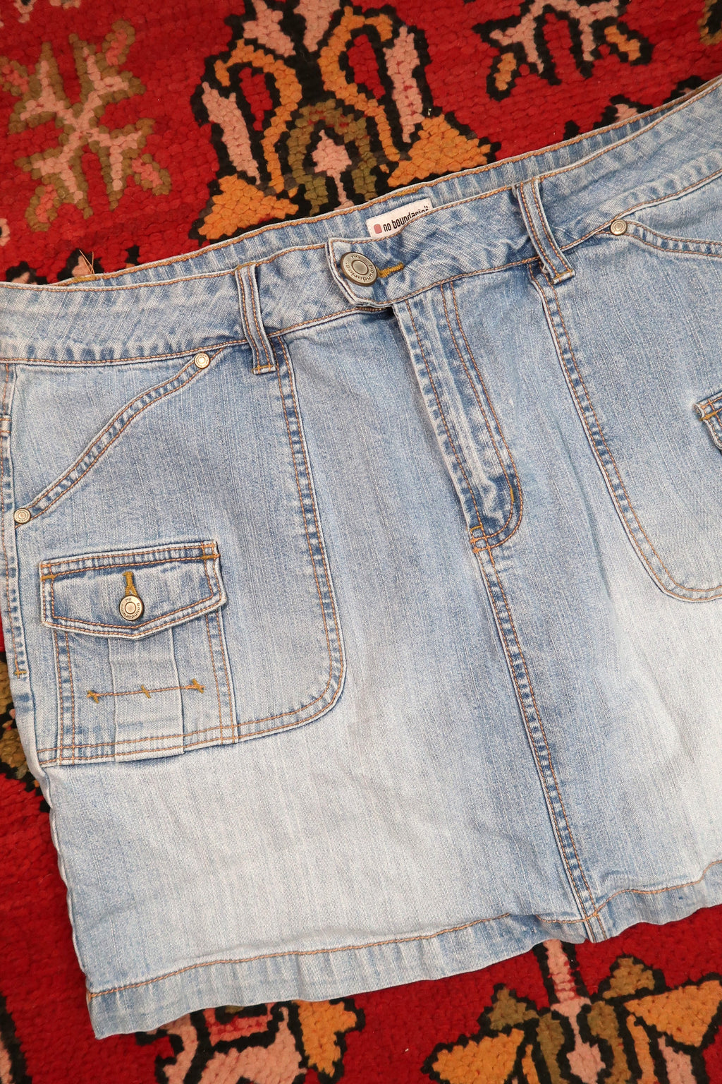 Vintage 2000s Light Wash Denim Cargo Mini Skirt
