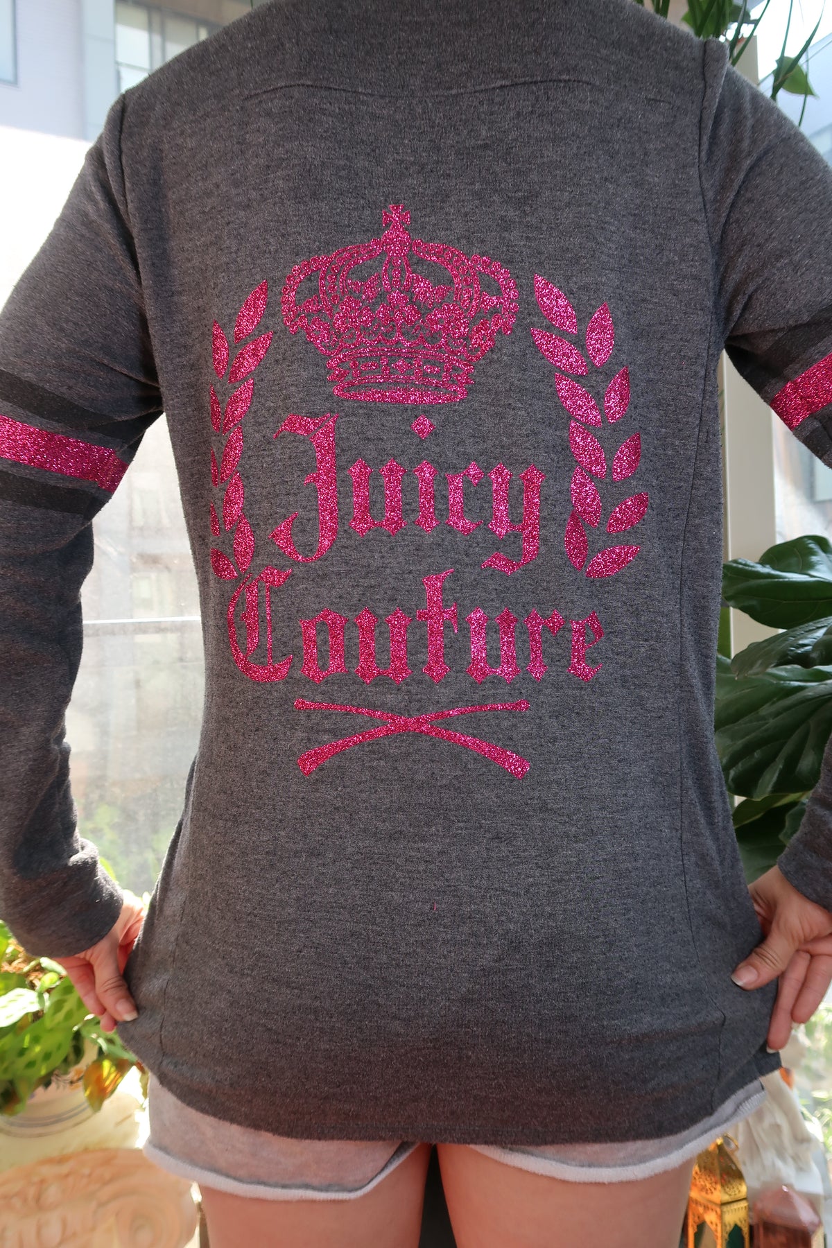 Juicy Couture Glitter Crest Zip-Up Hoodie – Charcoal Gray