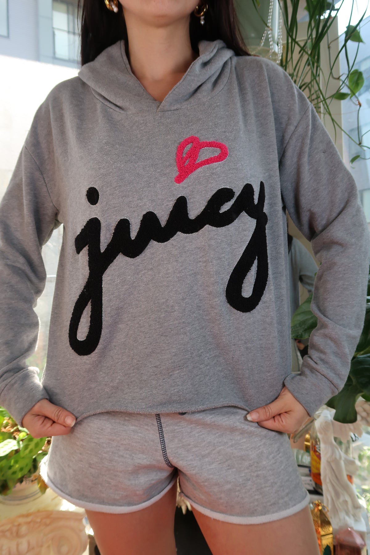 Juicy Couture Gray Hoodie with Bouclé Logo Graphic