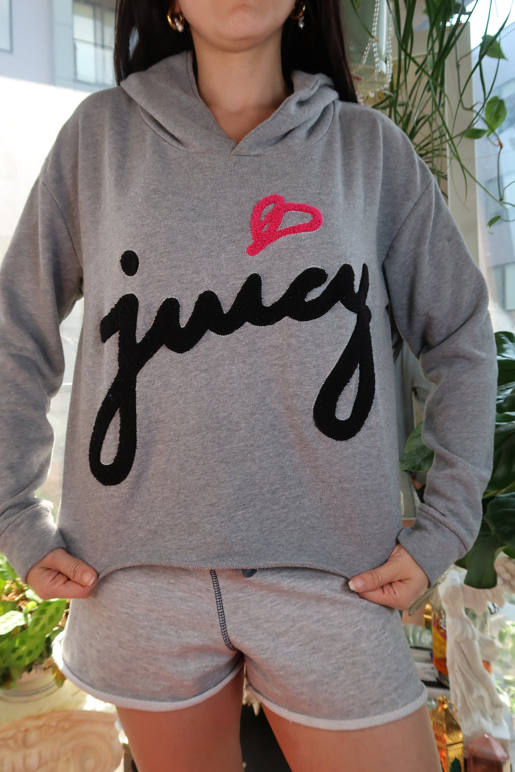 Juicy Couture Gray Hoodie with Bouclé Logo Graphic