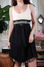 Load image into Gallery viewer, Vintage 2000s Delia’s Black &amp; Beige Lace Trim Tiered Babydoll Dress
