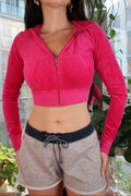 Vintage Juicy Couture Hot Pink Cropped Velour Zip-Up Hoodie – Y2K Loungewear