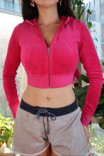 Load image into Gallery viewer, Vintage Juicy Couture Hot Pink Cropped Velour Zip-Up Hoodie – Y2K Loungewear
