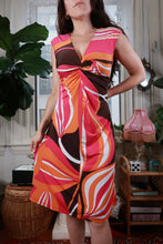 Load image into Gallery viewer, Vintage Y2K Pink Orange Mod Swirl Twist Front Midi Dress
