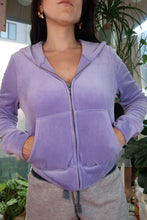 Load image into Gallery viewer, Juicy Couture x Forever 21 Lavender Velour Cropped Zip-Up Hoodie with Rhinestone Logo

