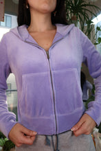 Load image into Gallery viewer, Juicy Couture x Forever 21 Lavender Velour Cropped Zip-Up Hoodie with Rhinestone Logo
