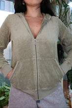 Load image into Gallery viewer, Vintage Juicy Couture Olive Green Velour Zip-Up Hoodie – Y2K Loungewear Classic
