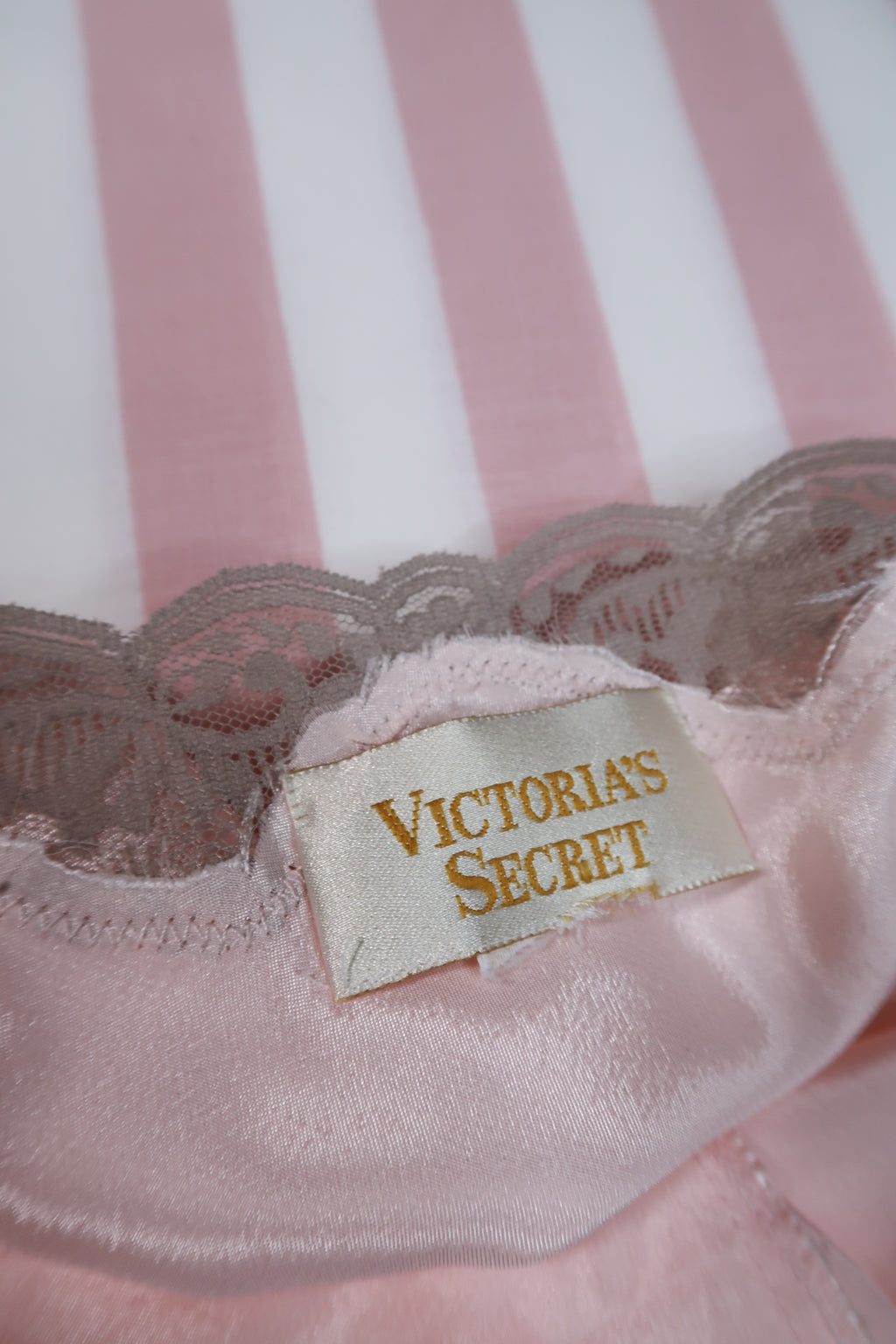 Vintage 80s Gold Label Victoria’s Secret Blush Pink Satin Lace Trim Pleated Hem Slip Dress
