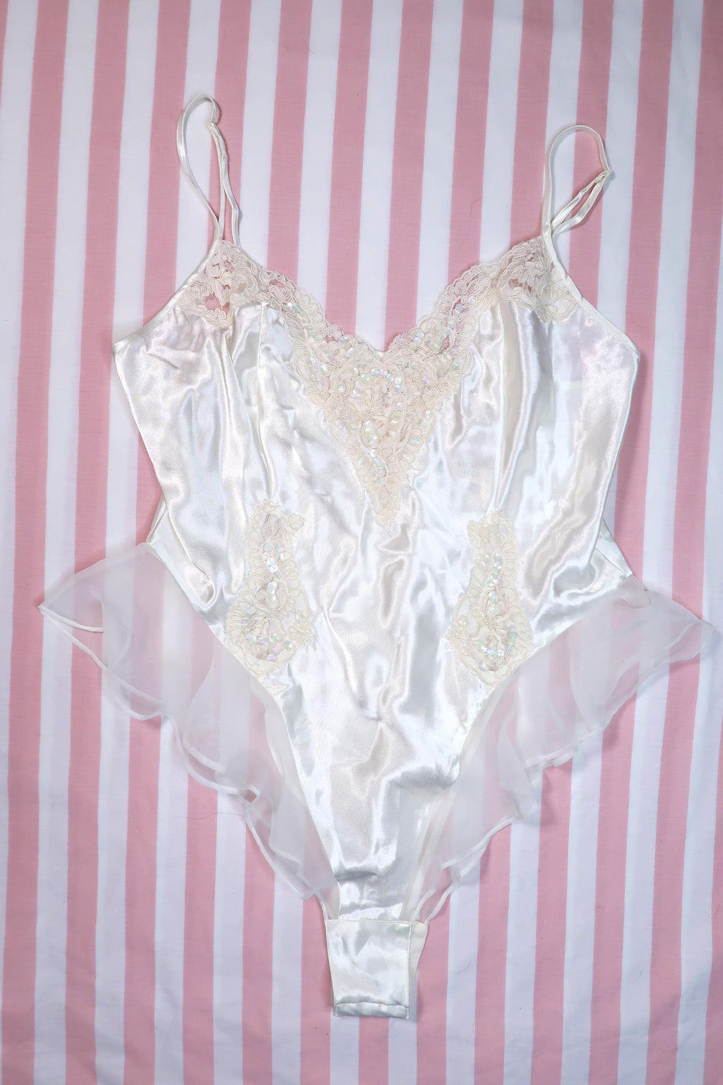 NWT Vintage 90s Victoria’s Secret White Satin Lace Teddy Bodysuit - Elektra Vintage