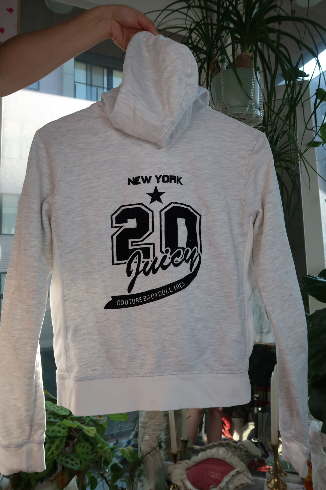 Vintage Juicy Couture “New York 20” Graphic Zip Hoodie – Heather Grey