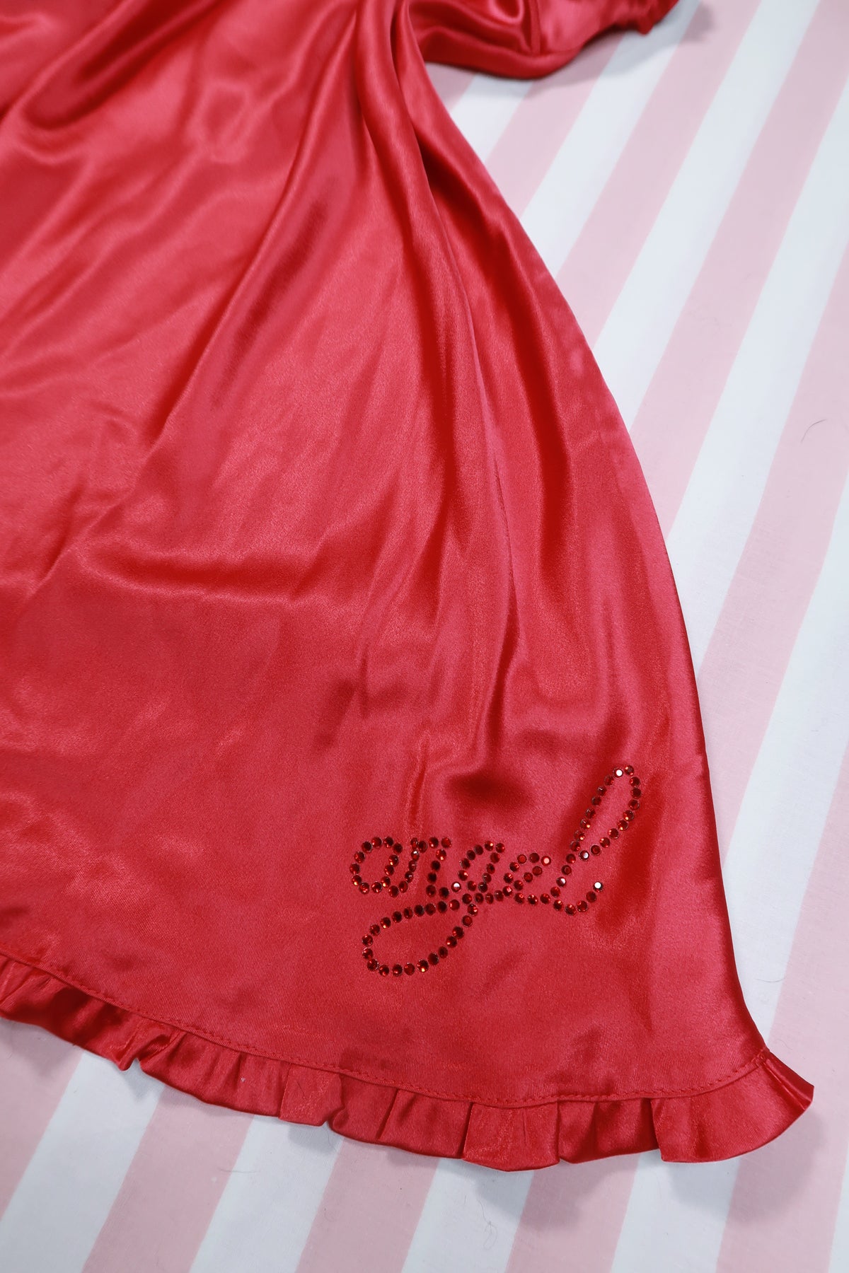 NWT Vintage 2000s Victoria’s Secret Red Satin Angel Rhinestone Slip Dress - Elektra Vintage