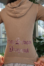 Load image into Gallery viewer, Vintage Juicy Couture Waffle Knit Zip Hoodie – “Prep School Dropout” Burnout Velvet Lettering
