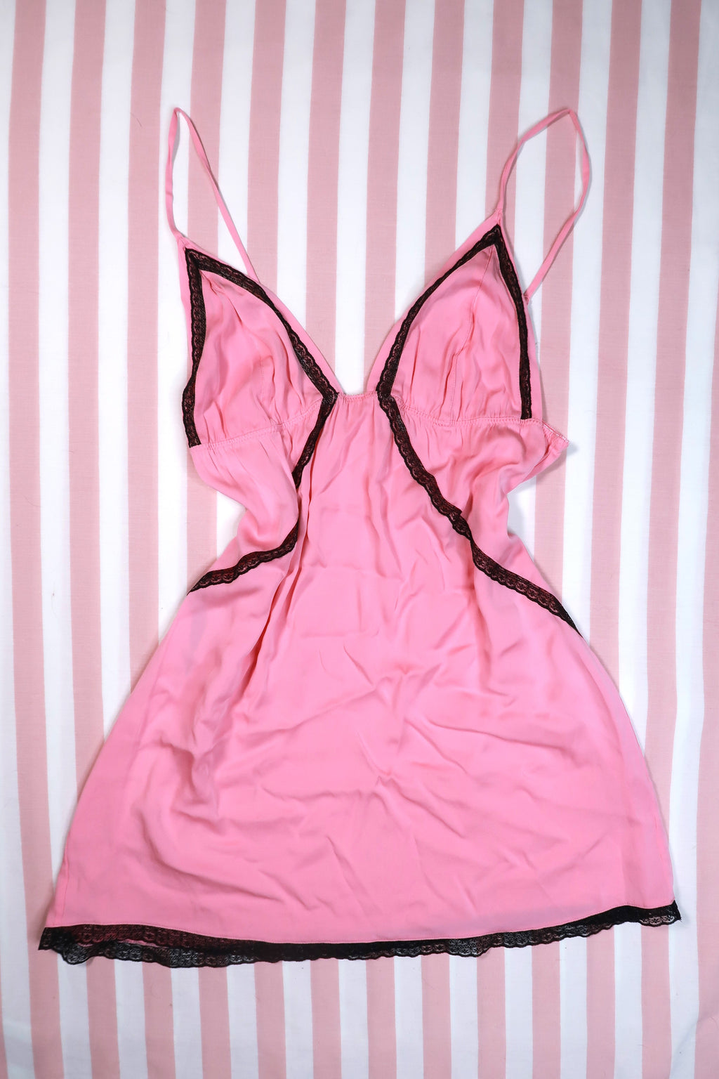 Vintage 2000s Victoria’s Secret Pink Silk Slip Dress with Black Trim - Elektra Vintage