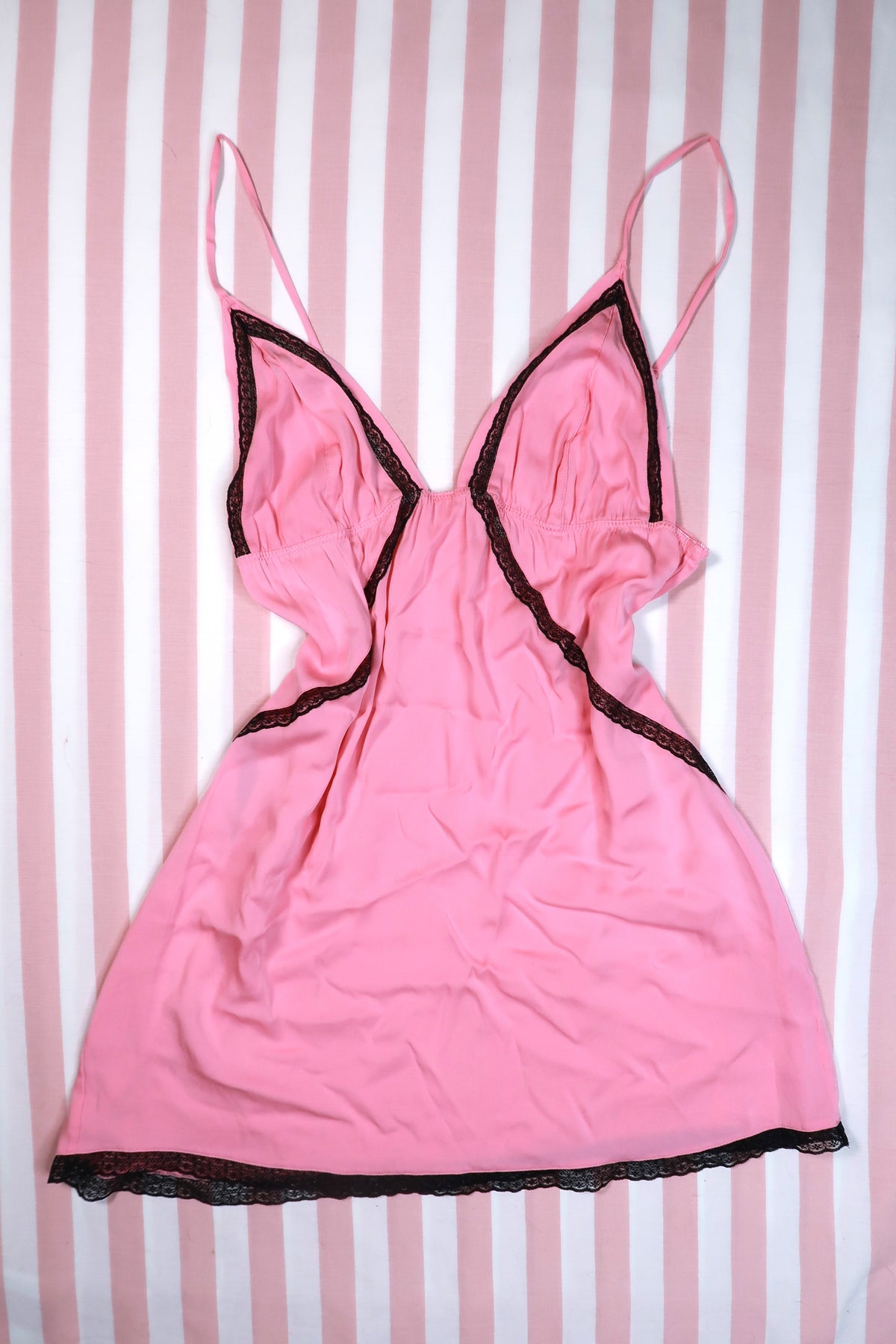 Vintage 2000s Victoria’s Secret Pink Silk Slip Dress with Black Trim - Elektra Vintage