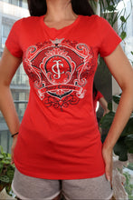 Load image into Gallery viewer, Juicy Couture Red Crest Logo Graphic Tee – Fitted Short Sleeve
