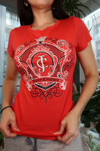 Load image into Gallery viewer, Juicy Couture Red Crest Logo Graphic Tee – Fitted Short Sleeve
