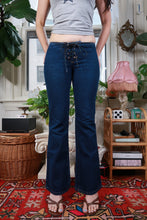 Load image into Gallery viewer, Vintage Y2K Lace Up Low Rise Flare Jeans Dark Wash Denim Pants
