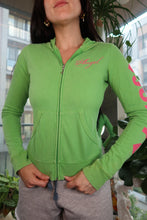 Load image into Gallery viewer, Vintage Juicy Couture “Angel” Zip-Up Hoodie – Green with Pink Sleeve Text
