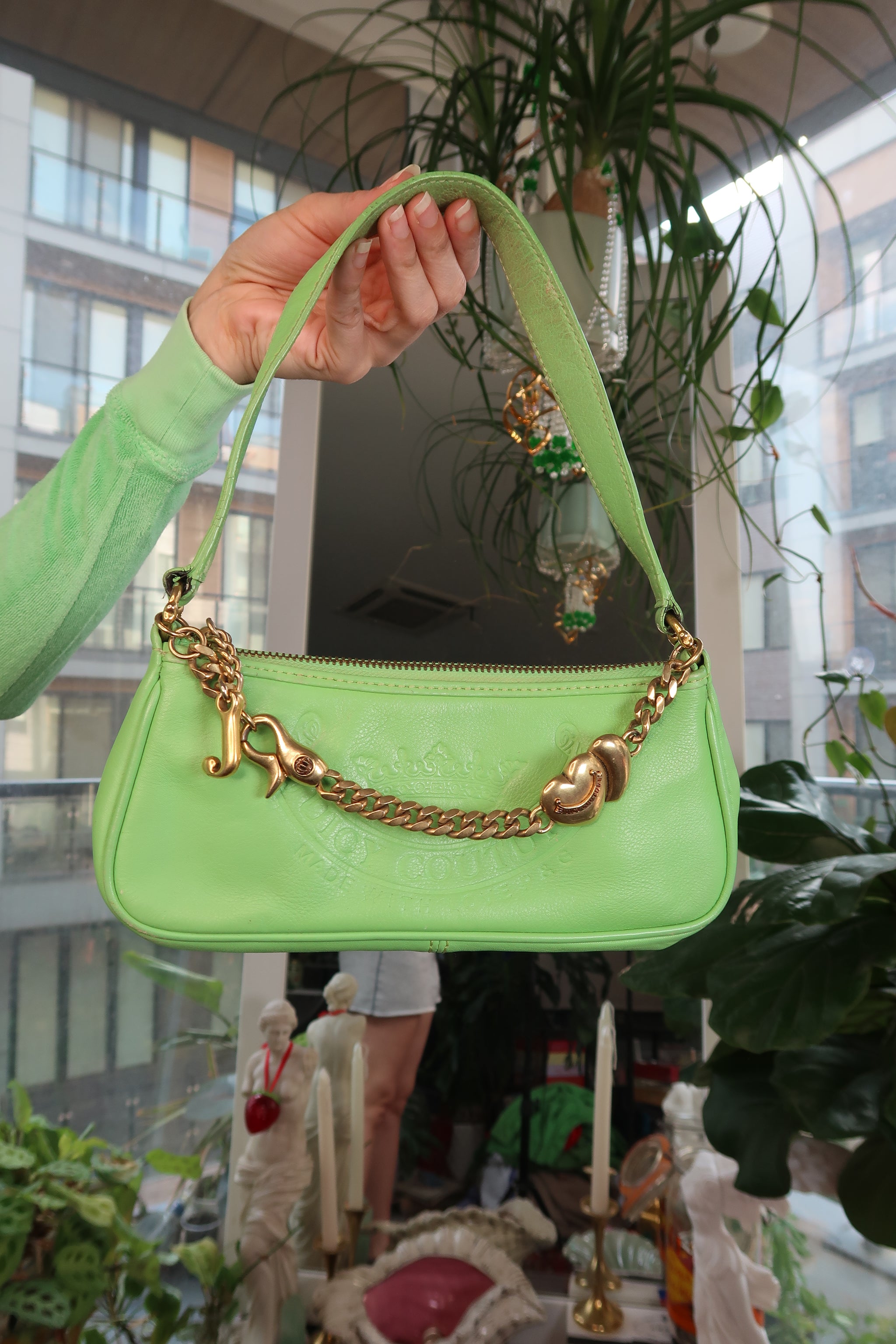 Vintage Juicy Couture Lime Green Shoulder Bag with Gold Chain