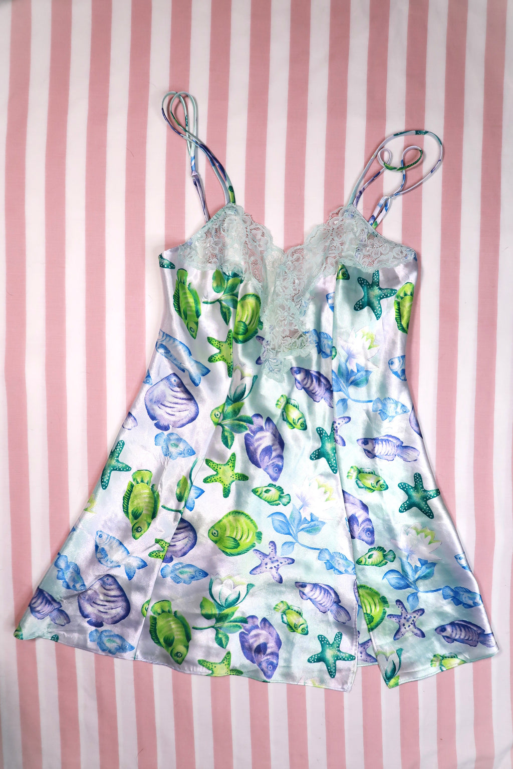 Vintage 2000s Victoria’s Secret Ocean Print Lace Slip Dress - Elektra Vintage