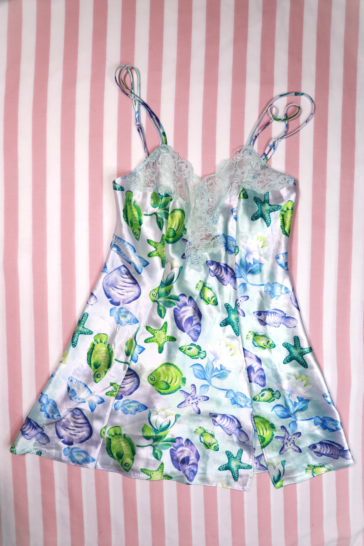 Vintage 2000s Victoria’s Secret Ocean Print Lace Slip Dress - Elektra Vintage