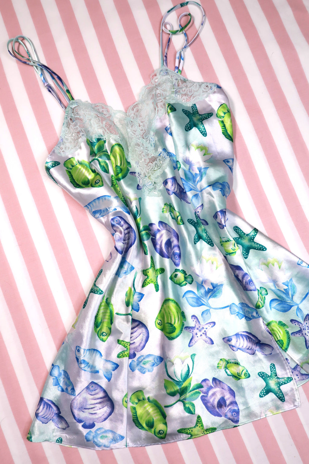 Vintage 2000s Victoria’s Secret Ocean Print Lace Slip Dress - Elektra Vintage