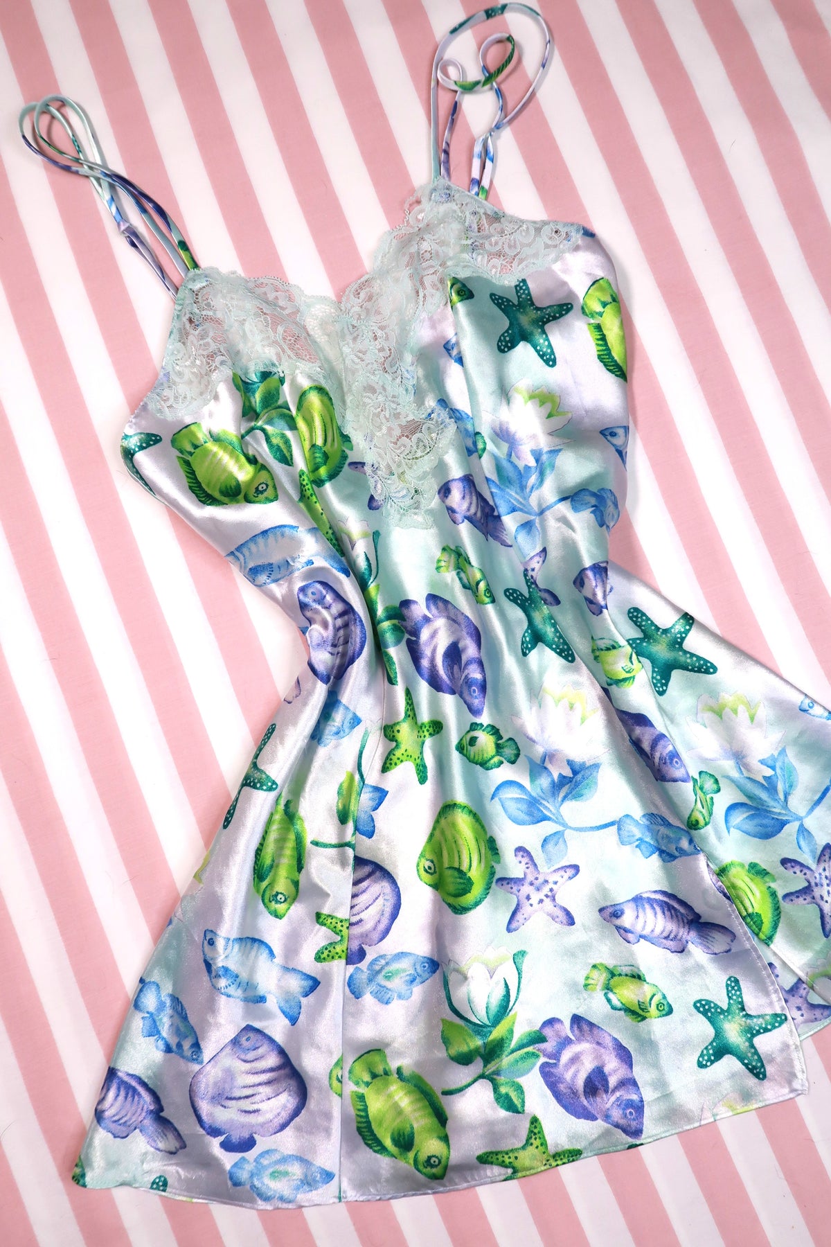 Vintage 2000s Victoria’s Secret Ocean Print Lace Slip Dress - Elektra Vintage