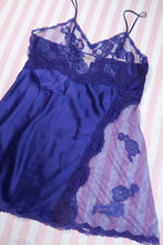 Load image into Gallery viewer, Vintage Gold Label Victoria’s Secret Purple Satin &amp; Lace Sheer Panel Slip Dress
