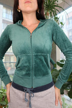 Load image into Gallery viewer, Vintage Juicy Couture Velour Zip Hoodie – Teal Velour Tracksuit Jacket
