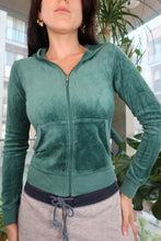Load image into Gallery viewer, Vintage Juicy Couture Velour Zip Hoodie – Teal Velour Tracksuit Jacket
