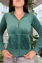 Load image into Gallery viewer, Vintage Juicy Couture Velour Zip Hoodie – Teal Velour Tracksuit Jacket
