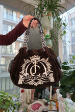 Load image into Gallery viewer, Vintage Juicy Couture Brown Velour Shoulder Bag with Crest Embroidery

