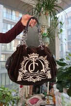 Load image into Gallery viewer, Vintage Juicy Couture Brown Velour Shoulder Bag with Crest Embroidery
