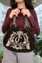 Load image into Gallery viewer, Vintage Juicy Couture Brown Velour Shoulder Bag with Crest Embroidery
