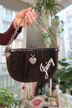 Load image into Gallery viewer, Vintage Juicy Couture Mini Shoulder Bag – Brown Velour with Chain Strap &amp; Heart Charms
