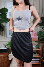 Load image into Gallery viewer, Vintage Black Sheer Slip Skirt Half Slip with Lace Hem
